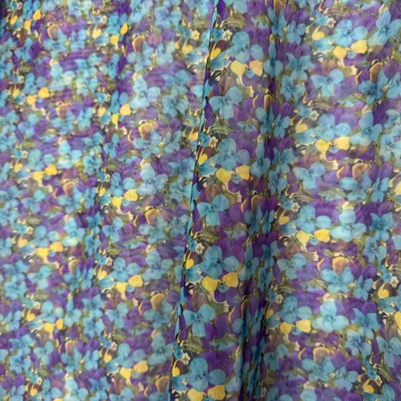 Tristan turtleneck mesh floral purple blue yellow stretchy top long sleeve sexy - Picture 7 of 9